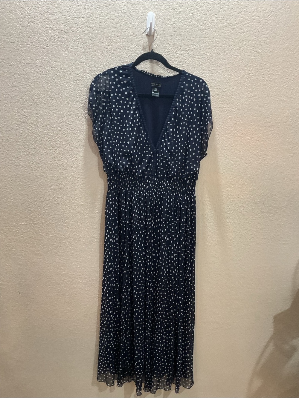 Polka Dot V-Neck Maxi Dress - Navy